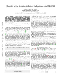 Don't Lie to Me: Avoiding Malicious Explanations with STEALTH