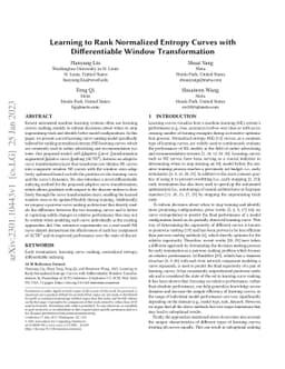 Learning to Rank Normalized Entropy Curves with Differentiable Window
  Transformation