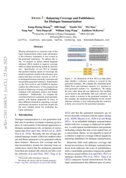 SWING: Balancing Coverage and Faithfulness for Dialogue Summarization