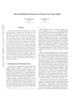 Out of Distribution Performance of State of Art Vision Model