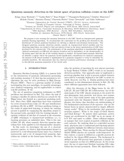 Quantum anomaly detection in the latent space of proton collision events
  at the LHC