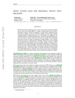 Joint action loss for proximal policy optimization