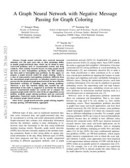 A Graph Neural Network with Negative Message Passing for Graph Coloring