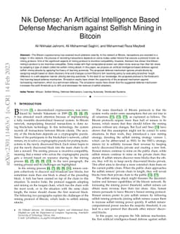 Nik Defense: An Artificial Intelligence Based Defense Mechanism against
  Selfish Mining in Bitcoin