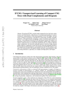 D$^2$CSG: Unsupervised Learning of Compact CSG Trees with Dual
  Complements and Dropouts