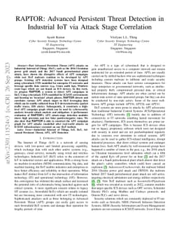 RAPTOR: Advanced Persistent Threat Detection in Industrial IoT via
  Attack Stage Correlation