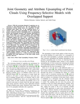 Joint Geometry and Attribute Upsampling of Point Clouds Using
  Frequency-Selective Models with Overlapped Support