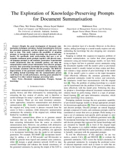 The Exploration of Knowledge-Preserving Prompts for Document
  Summarisation