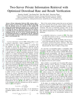 Two-Server Private Information Retrieval with Optimized Download Rate
  and Result Verification