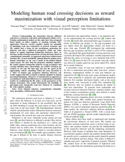 Modeling human road crossing decisions as reward maximization with
  visual perception limitations