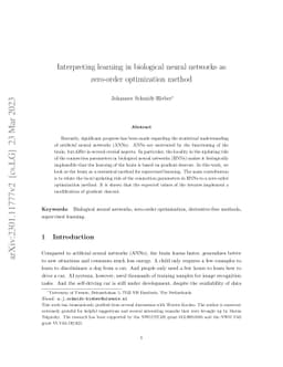 Interpreting learning in biological neural networks as zero-order
  optimization method