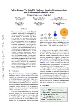 Call for Papers -- The BabyLM Challenge: Sample-efficient pretraining on
  a developmentally plausible corpus