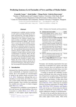 Predicting Sentence-Level Factuality of News and Bias of Media Outlets