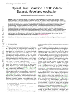 Optical Flow Estimation in 360$^\circ$ Videos: Dataset, Model and
  Application