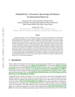EmbedDistill: A Geometric Knowledge Distillation for Information
  Retrieval