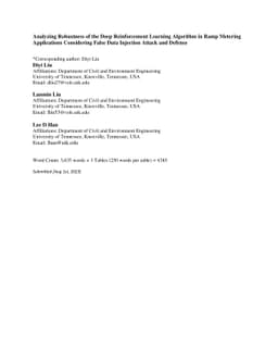 Analyzing Robustness of the Deep Reinforcement Learning Algorithm in
  Ramp Metering Applications Considering False Data Injection Attack and
  Defense