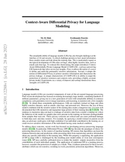 Context-Aware Differential Privacy for Language Modeling