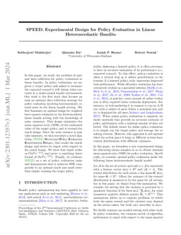 SPEED: Experimental Design for Policy Evaluation in Linear
  Heteroscedastic Bandits