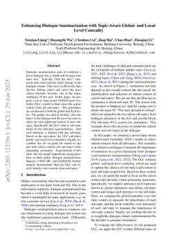 Enhancing Dialogue Summarization with Topic-Aware Global- and Local-
  Level Centrality