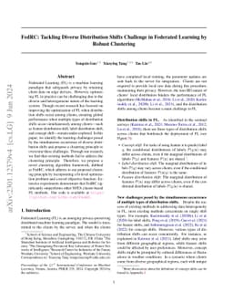 FedRC: Tackling Diverse Distribution Shifts Challenge in Federated
  Learning by Robust Clustering