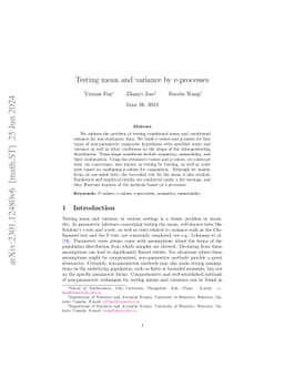 Testing mean and variance by e-processes