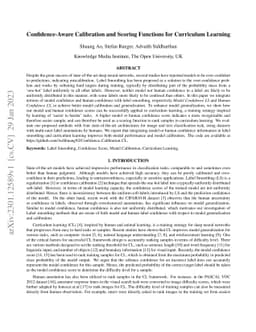 Confidence-Aware Calibration and Scoring Functions for Curriculum
  Learning
