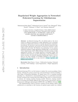 Regularized Weight Aggregation in Networked Federated Learning for
  Glioblastoma Segmentation