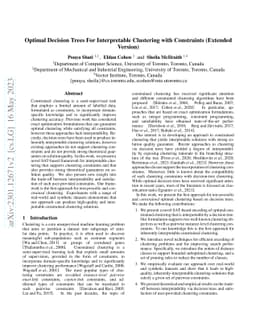 Optimal Decision Trees For Interpretable Clustering with Constraints
  (Extended Version)