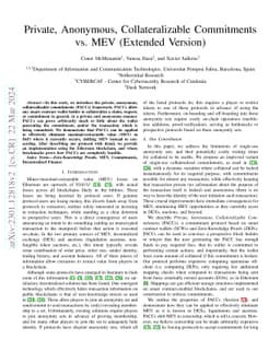 Private, Anonymous, Collateralizable Commitments vs. MEV
