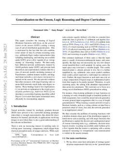 Generalization on the Unseen, Logic Reasoning and Degree Curriculum