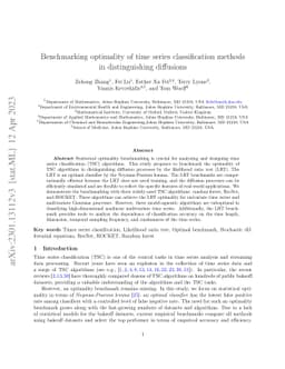 Benchmarking optimality of time series classification methods in
  distinguishing diffusions
