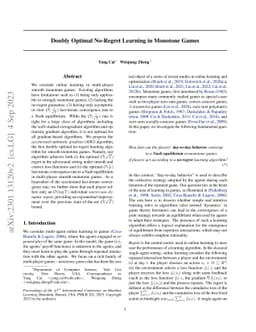 Doubly Optimal No-Regret Learning in Monotone Games