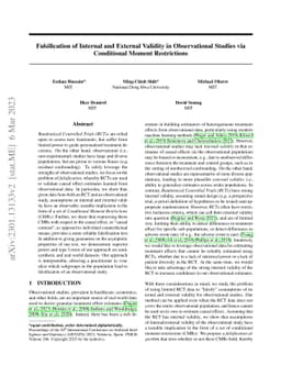 Falsification of Internal and External Validity in Observational Studies
  via Conditional Moment Restrictions