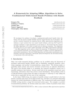 A Framework for Adapting Offline Algorithms to Solve Combinatorial
  Multi-Armed Bandit Problems with Bandit Feedback