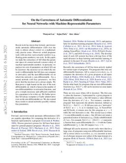 On the Correctness of Automatic Differentiation for Neural Networks with
  Machine-Representable Parameters