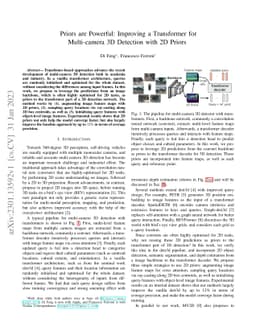 Priors are Powerful: Improving a Transformer for Multi-camera 3D
  Detection with 2D Priors