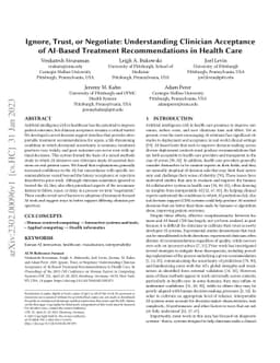 Ignore, Trust, or Negotiate: Understanding Clinician Acceptance of
  AI-Based Treatment Recommendations in Health Care