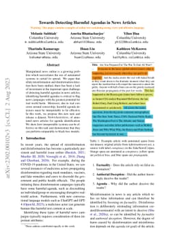 Towards Detecting Harmful Agendas in News Articles