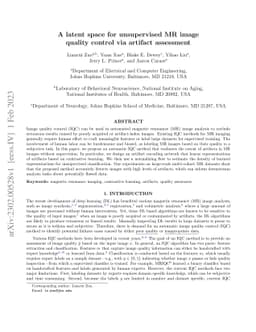 A latent space for unsupervised MR image quality control via artifact
  assessment