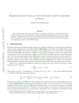 Experimental observation on a low-rank tensor model for eigenvalue
  problems