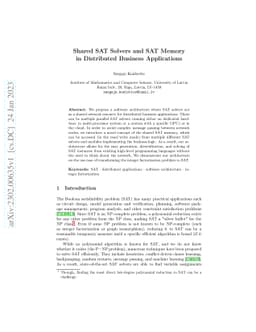Shared SAT Solvers and SAT Memory in Distributed Business Applications