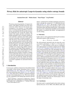 Privacy Risk for anisotropic Langevin dynamics using relative entropy
  bounds