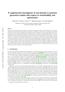 A supplemental investigation of non-linearity in quantum generative
  models with respect to simulatability and optimization