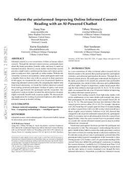 Inform the uninformed: Improving Online Informed Consent Reading with an
  AI-Powered Chatbot