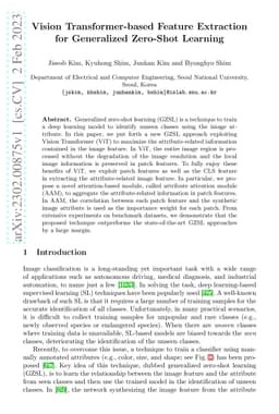 Vision Transformer-based Feature Extraction for Generalized Zero-Shot
  Learning