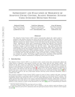 Improvement and Evaluation of Resilience of Adaptive Cruise Control
  Against Spoofing Attacks Using Intrusion Detection System