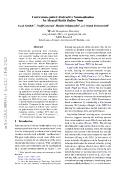 Curriculum-guided Abstractive Summarization for Mental Health Online
  Posts