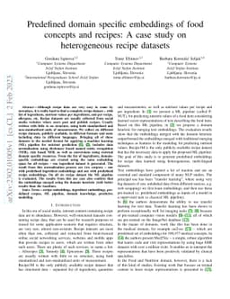 Predefined domain specific embeddings of food concepts and recipes: A
  case study on heterogeneous recipe datasets