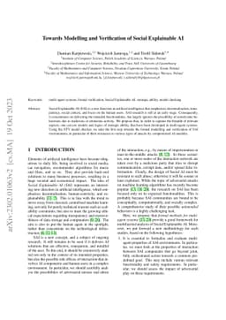 Towards Modelling and Verification of Social Explainable AI
