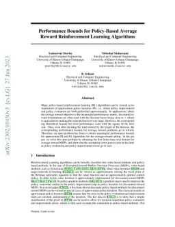 Performance Bounds for Policy-Based Average Reward Reinforcement
  Learning Algorithms